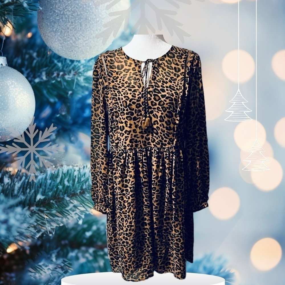 Time and true women’s size medium (8-10) leopard print boho dress